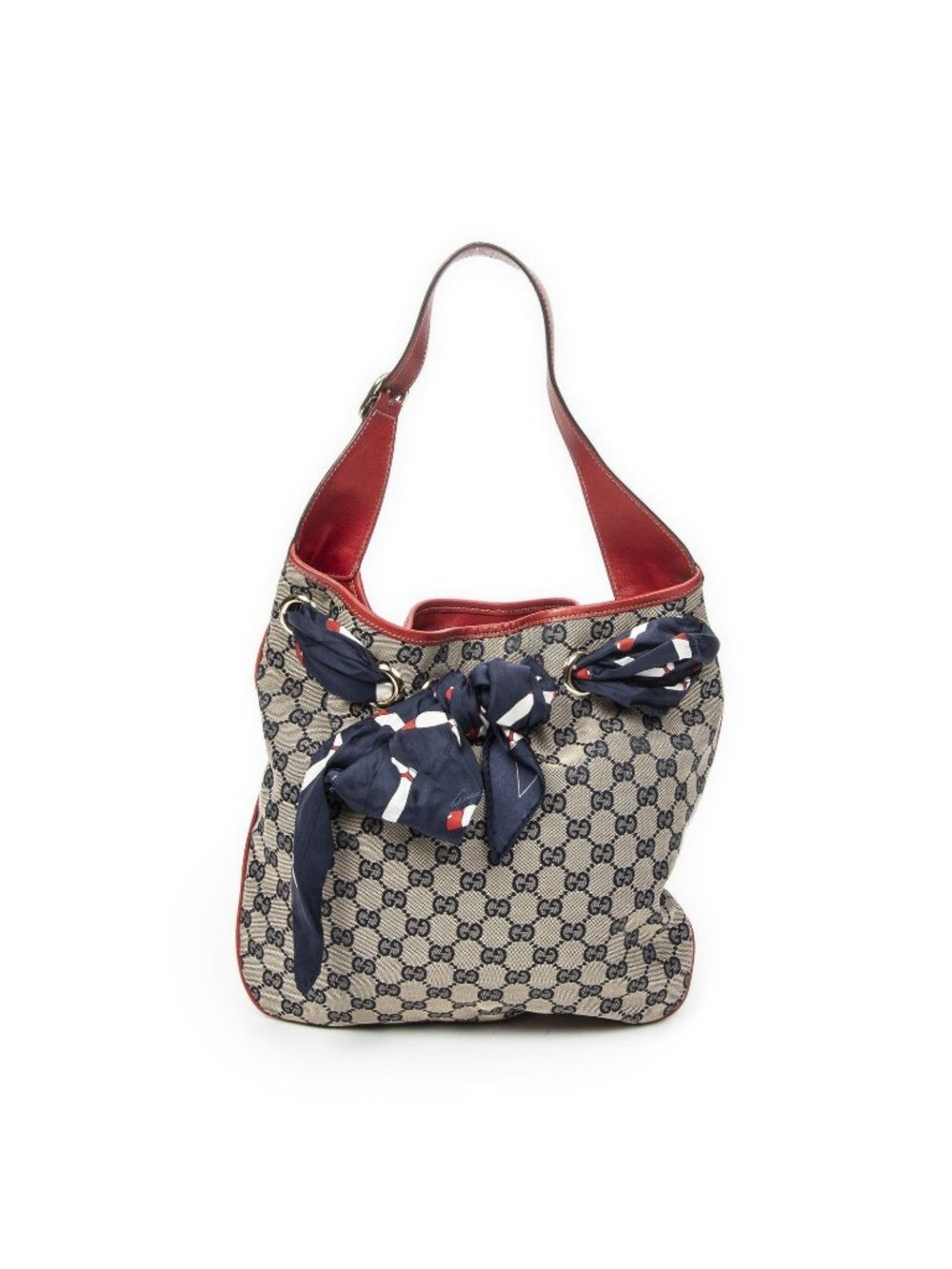 Gucci Small Positano Hobo Beige Red Navy GG Canvas
